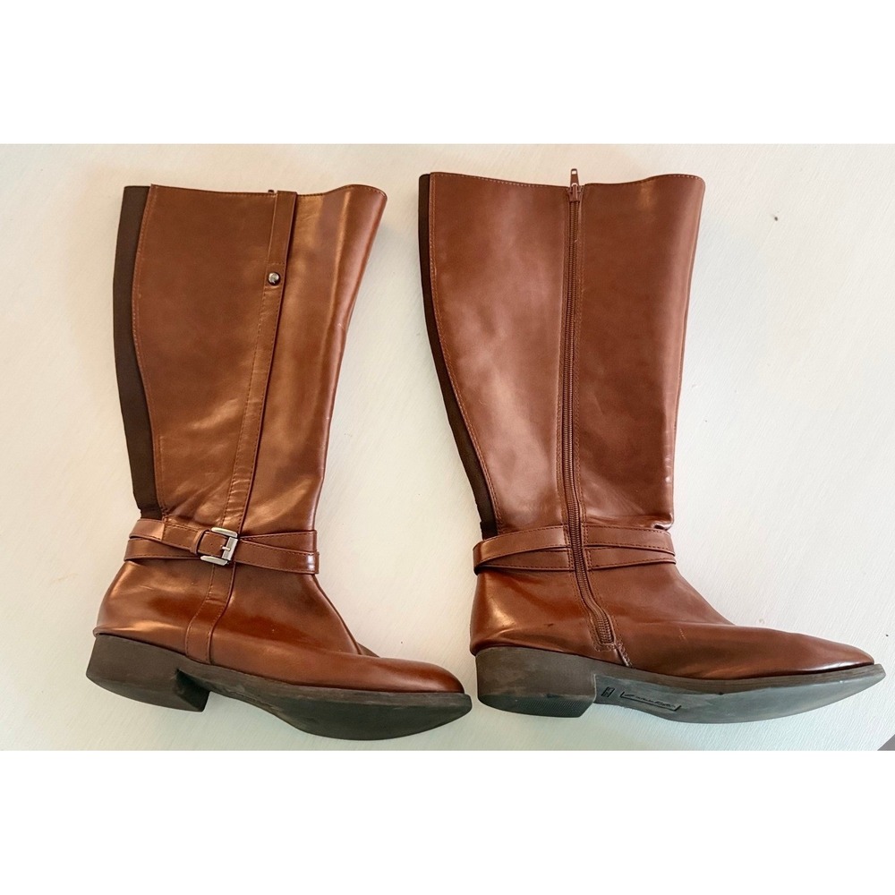American Eagle Brown Riding Boots 9W Wide Calf Knee High Buckle Equestrian